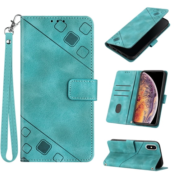 Feishell for Apple iPhone XS Max 6.5 inch Wallet Case with Wrist Strap,Flip Cover with Embossed Pattern PU Leather Kickstand Credit Card Slots Magnetic Clasp Folio Purse Phone Case,Green