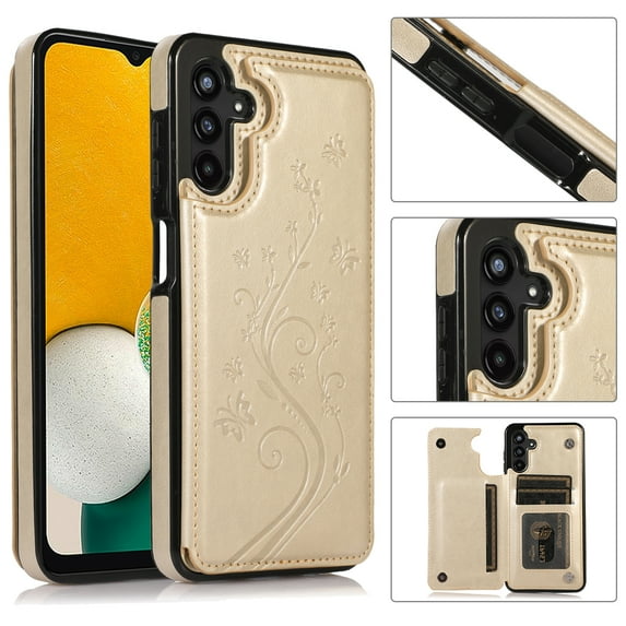 Feishell Back Case for Samsung Galaxy A54 5G,Embossed Pattern PU Leather Wallet Phone Case with ID Credit Card Slots Shockproof Magnetic Buckle Back Flip Holder Protective Cover,Gold