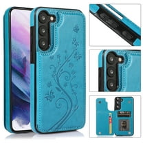 Feishell Back Case for Samsung Galaxy S24 FE,Embossed Pattern PU Leather Wallet Phone Case with ID Credit Card Slots Shockproof Magnetic Buckle Back Flip Holder Protective Cover,Blue