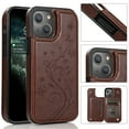 thumbnail image 1 of Feishell Back Case for iPhone 13,Embossed Pattern PU Leather Wallet Phone Case with ID Credit Card Slots Shockproof Magnetic Buckle Back Flip Holder Protective Cover,Brown, 1 of 9