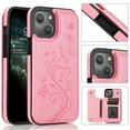 thumbnail image 1 of Feishell Back Case for iPhone 13,Embossed Pattern PU Leather Wallet Phone Case with ID Credit Card Slots Shockproof Magnetic Buckle Back Flip Holder Protective Cover,Pink, 1 of 9