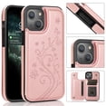 thumbnail image 1 of Feishell Back Case for iPhone 13,Embossed Pattern PU Leather Wallet Phone Case with ID Credit Card Slots Shockproof Magnetic Buckle Back Flip Holder Protective Cover,Rosegold, 1 of 9