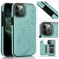 thumbnail image 1 of Feishell Back Case for iPhone 14,Embossed Pattern PU Leather Wallet Phone Case with ID Credit Card Slots Shockproof Magnetic Buckle Back Flip Holder Protective Cover,Mint, 1 of 9