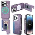 thumbnail image 1 of Feishell Back Case for iPhone 15 Pro,Compatible with Magsafe Charging,Premium PU Leather Back Flip Wallet Cover with Credit Card Slots & Zipper Pocket Shockproof Protective Phone Case,Purple, 1 of 13