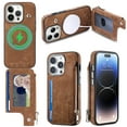 thumbnail image 1 of Feishell Back Case for iPhone 15 Pro,Compatible with Magsafe Charging,Premium PU Leather Back Flip Wallet Cover with Credit Card Slots & Zipper Pocket Shockproof Protective Phone Case,Brown, 1 of 13