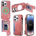 thumbnail image 1 of Feishell Back Case for iPhone 15 Pro,Compatible with Magsafe Charging,Premium PU Leather Back Flip Wallet Cover with Credit Card Slots & Zipper Pocket Shockproof Protective Phone Case,Pink, 1 of 13