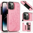 thumbnail image 1 of Feishell Back Case for iPhone 16 Plus,Embossed Pattern PU Leather Wallet Phone Case with ID Credit Card Slots Shockproof Magnetic Buckle Back Flip Holder Protective Cover,Pink, 1 of 8