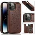 thumbnail image 1 of Feishell Back Case for iPhone 16 Pro Max,Embossed Pattern PU Leather Wallet Phone Case with ID Credit Card Slots Shockproof Magnetic Buckle Back Flip Holder Protective Cover,Brown, 1 of 8
