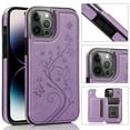 thumbnail image 1 of Feishell Back Case for iPhone 16 Pro Max,Embossed Pattern PU Leather Wallet Phone Case with ID Credit Card Slots Shockproof Magnetic Buckle Back Flip Holder Protective Cover,Purple, 1 of 8