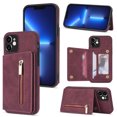 thumbnail image 1 of Feishell Back Flip Case for Apple iPhone 12 mini,Premium PU Leather Wallet Cover with ID Credit Card Holder & Zipper Pocket Magnetic Metal Button Kickstand Shockproof Phone Case,Winered, 1 of 6