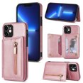 thumbnail image 1 of Feishell Back Flip Case for Apple iPhone 12 mini,Premium PU Leather Wallet Cover with ID Credit Card Holder & Zipper Pocket Magnetic Metal Button Kickstand Shockproof Phone Case,Rosegold, 1 of 6