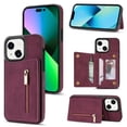 thumbnail image 1 of Feishell Back Flip Case for Apple iPhone 15,Premium PU Leather Wallet Cover with ID Credit Card Holder & Zipper Pocket Magnetic Metal Button Kickstand Shockproof Phone Case,Winered, 1 of 7