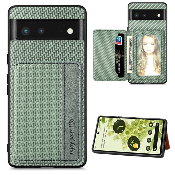 Feishell Back Flip Wallet Case for Google Pixel 6 Pro,Drop Protection Luxury PU Leather Magnetic Closure RFID Blocking Card Slots Flip Kickstand Support Car Mount Phone Case for Women Men,Green