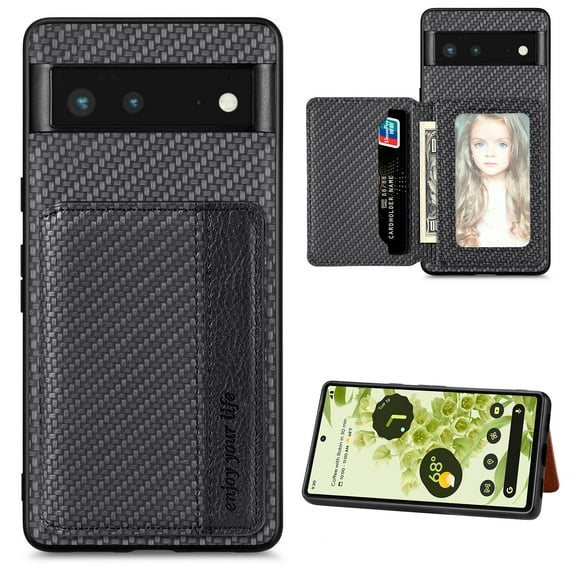 Feishell Back Flip Wallet Case for Google Pixel 6 Pro,Drop Protection Luxury PU Leather Magnetic Closure RFID Blocking Card Slots Flip Kickstand Support Car Mount Phone Case for Women Men,Black