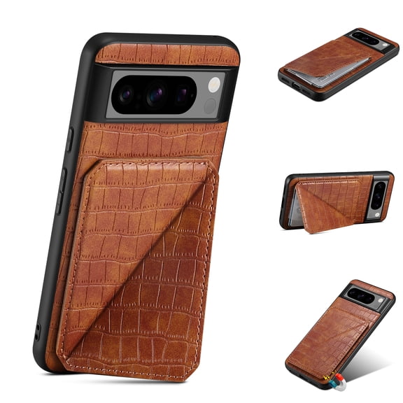 Feishell Back Wallet Case for Google Pixel 8 Pro, Crocodile Grain PU Leather Hidden Magnetic Credit Card Slot Holder [Horizontal & Vertical Kickstand] Shockproof Classic Phone Case ,Brown
