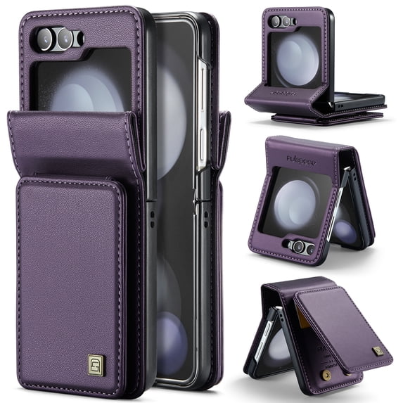 Feishell Back Wallet Case for Samsung Galaxy Z Flip 6,Premium PU Leather RFID Blocking Credit Card Slots Double Magnetic Clasp Flip Kickstand Shockproof Phone Case for Women Men,Purple