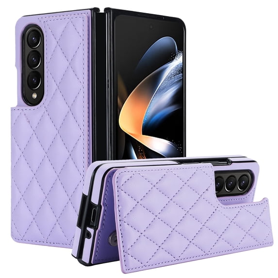 Feishell Back Wallet Case for Samsung Galaxy Z Fold 4, RFID Blocking Premium PU Leather Flip Cover with Card Slots Holder Magnetic Buttons TPU Bumper Shockproof Case for Galaxy Z Fold 4, Purple
