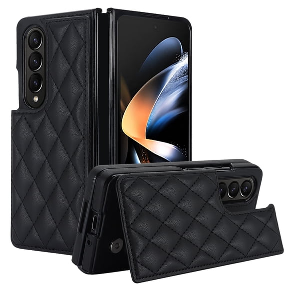 Feishell Back Wallet Case for Samsung Galaxy Z Fold 4, RFID Blocking Premium PU Leather Flip Cover with Card Slots Holder Magnetic Buttons TPU Bumper Shockproof Case for Galaxy Z Fold 4, Black