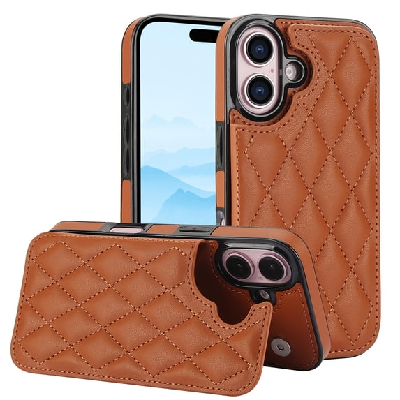 Feishell Back Wallet Case for iPhone 16 Plus, RFID Blocking Premium PU Leather Flip Cover with Card Slots Holder Magnetic Buttons TPU Bumper Shockproof Case for iPhone 16 Plus, Brown