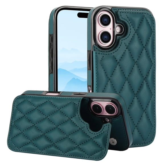 Feishell Back Wallet Case for iPhone 16 Plus, RFID Blocking Premium PU Leather Flip Cover with Card Slots Holder Magnetic Buttons TPU Bumper Shockproof Case for iPhone 16 Plus, Darkgreen