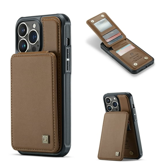 Feishell Back Wallet Case for iPhone 16 Pro Max,Premium PU Leather RFID Blocking Credit Card Slots Double Magnetic Clasp Flip Kickstand Shockproof Phone Case for Women Men,Brown
