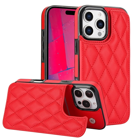 Feishell Back Wallet Case for iPhone 16 Pro Max, RFID Blocking Premium PU Leather Flip Cover with Card Slots Holder Magnetic Buttons TPU Bumper Shockproof Case for iPhone 16 Pro Max, Red