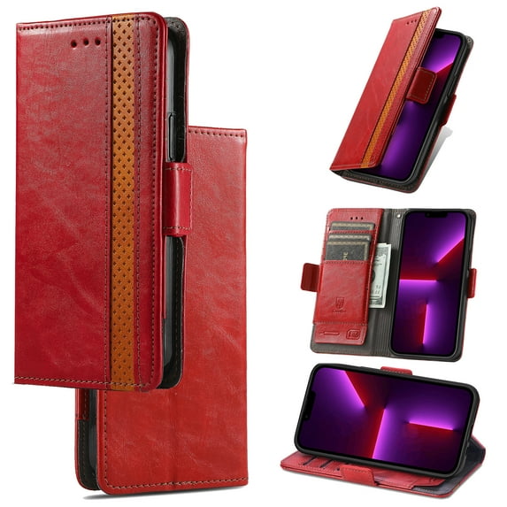 Feishell Business Wallet Case for Motorola Moto G 5G (2024), Premium PU Leather Full Protection Magnetic Buckle Flip Kickstand Shockproof Phone Case with ID Credit Card Slots, Red