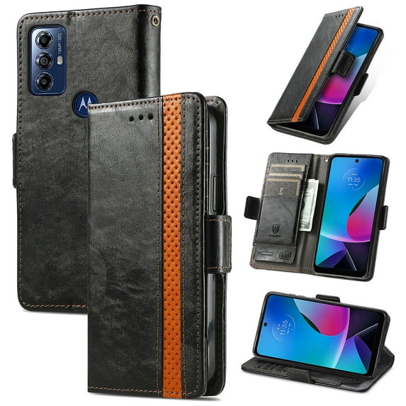 Feishell Business Wallet Case for Motorola Moto G Play 2023, Premium PU Leather Full Protection Magnetic Buckle Flip Kickstand Shockproof Phone Case with ID Credit Card Slots, Black