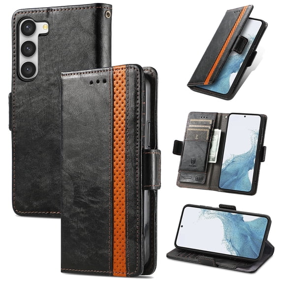 Feishell Business Wallet Case for Samsung Galaxy S23 Plus 6.6 inch,Premium PU Leather Full Protection Magnetic Buckle Flip Kickstand Shockproof Phone Case with ID Credit Card Slots,Black