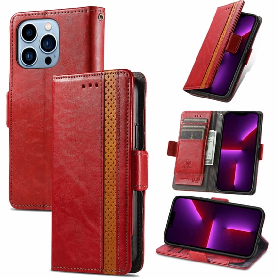 Feishell Business Wallet Case for iPhone 12 Pro Max,Premium PU Leather Full Protection Magnetic Buckle Flip Kickstand Shockproof Phone Case with ID Credit Card Slots,Red
