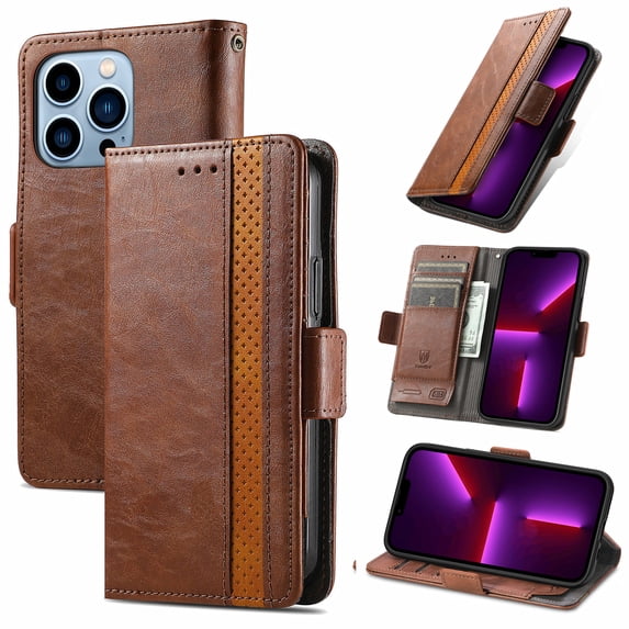 Feishell Business Wallet Case for iPhone 14 Pro Max 6.7 inch,Premium PU Leather Full Protection Magnetic Buckle Flip Kickstand Shockproof Phone Case with ID Credit Card Slots,Darkbrown
