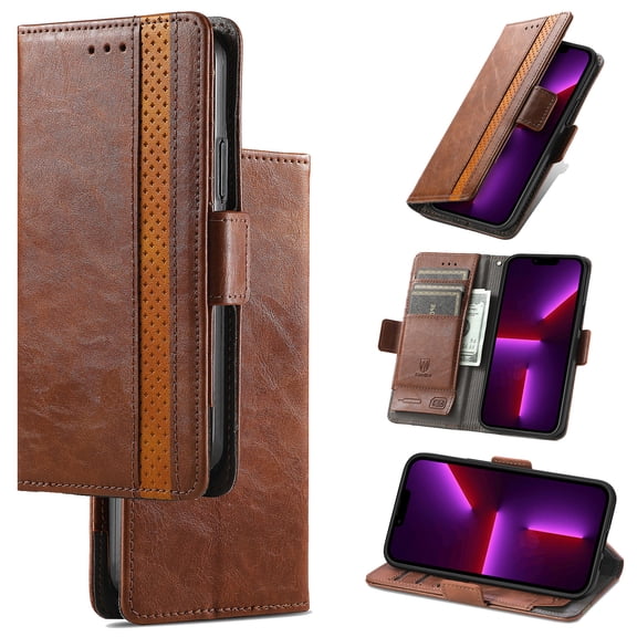 Feishell Business Wallet Case for iPhone 7 / 8 / SE 2020 / SE 2022,Premium PU Leather Full Protection Magnetic Buckle Flip Kickstand Shockproof Phone Case with ID Credit Card Slots,Darkbrown