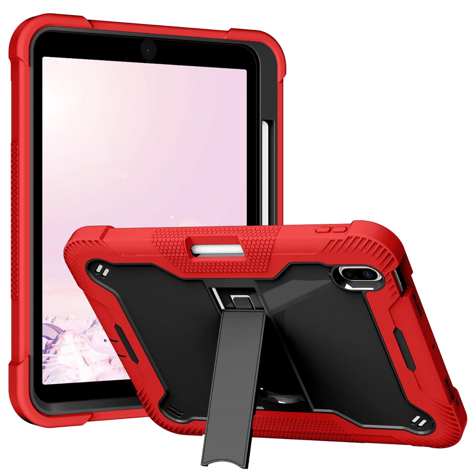 Feishell Case for Apple iPad 10th Generation 10.9 inch (2022),Three Layer Protection Shockproof Hybrid Armor Heavy Duty Rugged Kickstand Protective Cover with Built-in Pencil Holder,Red