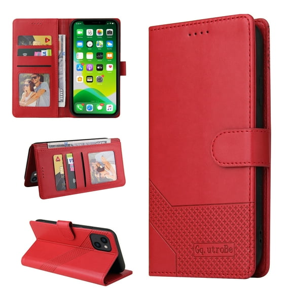 Feishell Case for Apple iPhone 13 6.1 inch,Premium PU Leather Magnetic Clasp Folio Flip Kickstand Shockproof Wallet ID Credit Card Slots Cash Pocket Phone Case,Red