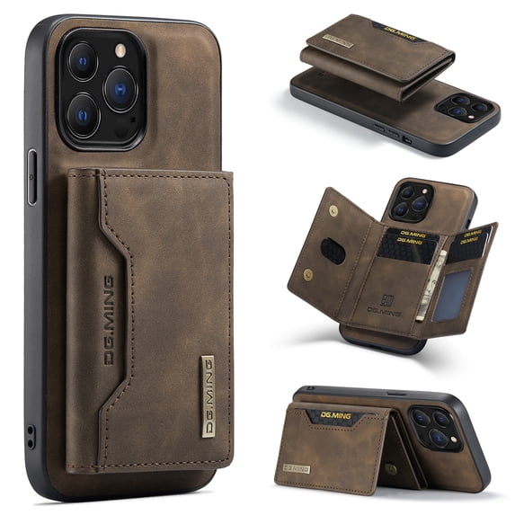 Feishell Case for Apple iPhone 14 Pro,Premium PU Leather Magnetic Detachable 2-In-1 Card Pocket Back Flip ID Credit Card Slots Kickstand Shockproof Business Slim Phone Case,Coffee