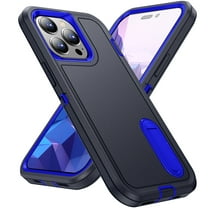 Feishell Case for Apple iPhone 16,Heavy Duty 3 Layer Military Protection with Hidden Kickstand Shock Resistant Armor Hybrid Bumper Rugged Rubber Phone Cover,Darkblue Royalblue