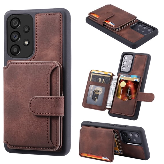 Feishell Case Compatible with Samsung A52 Case with Card Holder Wallet Case for Women Men PU Leather Kickstand Back Case Magnetic Closure Shockproof Case For Samsung Galaxy A52,Coffee
