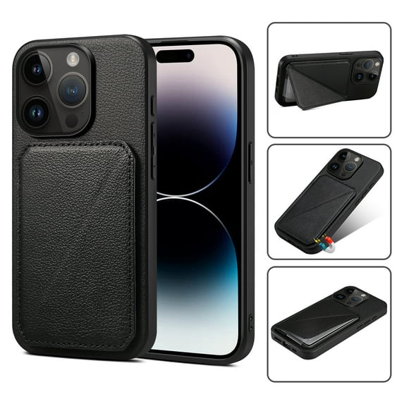 Feishell Case Compatible with iPhone 15 Pro Max, Wallet Case Credit Card Holder ID Slot Hidden Pocket Vertical and horizontal Kickstand Back Magnetic Shockproof Cover For iPhone 15 Pro Max, Black