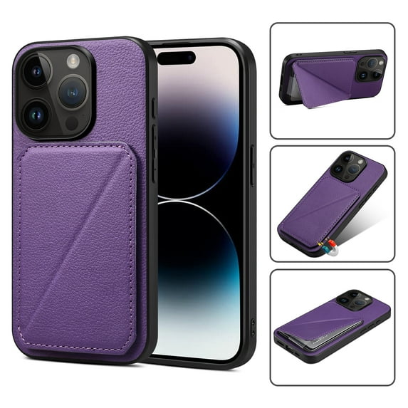 Feishell Case Compatible with iPhone 15 Pro Max, Wallet Case Credit Card Holder ID Slot Hidden Pocket Vertical and horizontal Kickstand Back Magnetic Shockproof Cover For iPhone 15 Pro Max, Purple