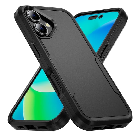 Feishell Case Fit for Apple iPhone 16,Military Grade Shockproof Protection Hybrid Armor Double Layer Hard PC + Soft TPU Drop Resistant Anti-Fingerprint Phone Cover,Black