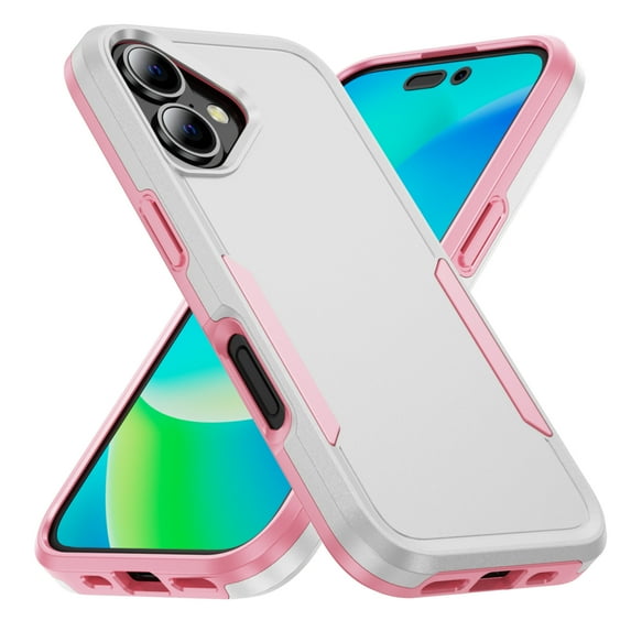 Feishell Case Fit for Apple iPhone 16 Plus,Military Grade Shockproof Protection Hybrid Armor Double Layer Hard PC + Soft TPU Drop Resistant Anti-Fingerprint Phone Cover,White+Pink