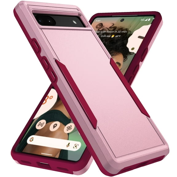 Feishell Case Fit for Google Pixel 6a 6.1 inch,Military Grade Shockproof Protection Hybrid Armor Double Layer Hard PC + Soft TPU Drop Resistant Anti-Fingerprint Phone Cover,Pink+Rose