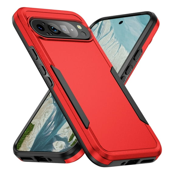 Feishell Case Fit for Google Pixel 9 / 9 Pro,Military Grade Shockproof Protection Hybrid Armor Double Layer Hard PC + Soft TPU Drop Resistant Anti-Fingerprint Phone Cover,Red+Black