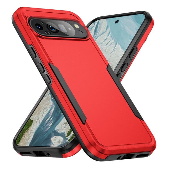 Feishell Case Fit for Google Pixel 9 Pro XL,Military Grade Shockproof Protection Hybrid Armor Double Layer Hard PC + Soft TPU Drop Resistant Anti-Fingerprint Phone Cover,Red+Black