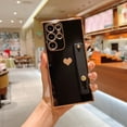 thumbnail image 1 of Feishell Case For Galaxy S21 FE, Cute Luxury Plating Love Heart with Camera Protection,Soft TPU Bumper Small Love Pattern,Protective Wrist Strap Kickstand Case For Samsung Galaxy S21 FE, Black, 1 of 14