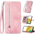 thumbnail image 1 of Feishell Case For Samsung Galaxy S20,Embossed Premium PU Leather Wallet Flip Cover Card Slots Zipper Pocket Kickstand with Wrist Strap,Magnetic Closure Handbag Shockproof Cover, Pink, 1 of 7