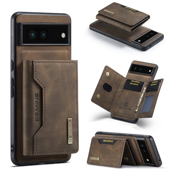Feishell Case for Google Pixel 6a,Premium PU Leather Magnetic Detachable 2-In-1 Card Pocket Back Flip ID Credit Card Slots Kickstand Shockproof Business Slim Phone Case,Coffee