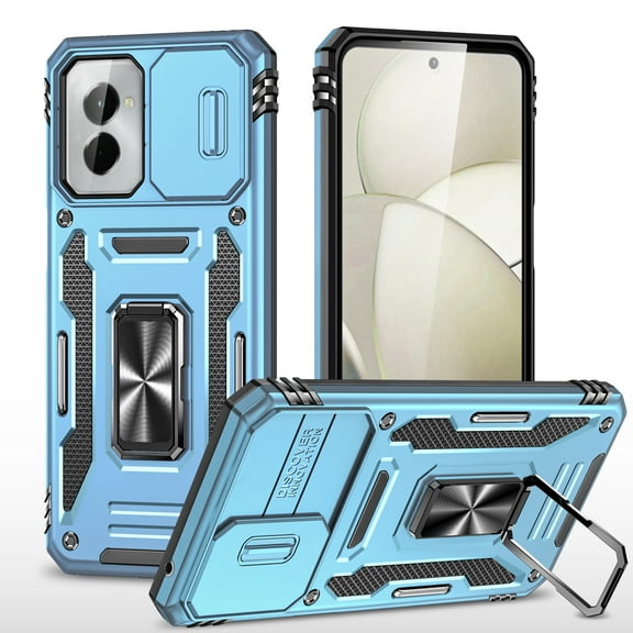 Feishell Case for Moto G 5G (2025) Camera Lens Slide Protection Cover with Ring Holder Kickstand, Armor Heavy Duty Military Grade Shockproof PC Rugged Bumper for Moto G 5G (2025),
Lightblue