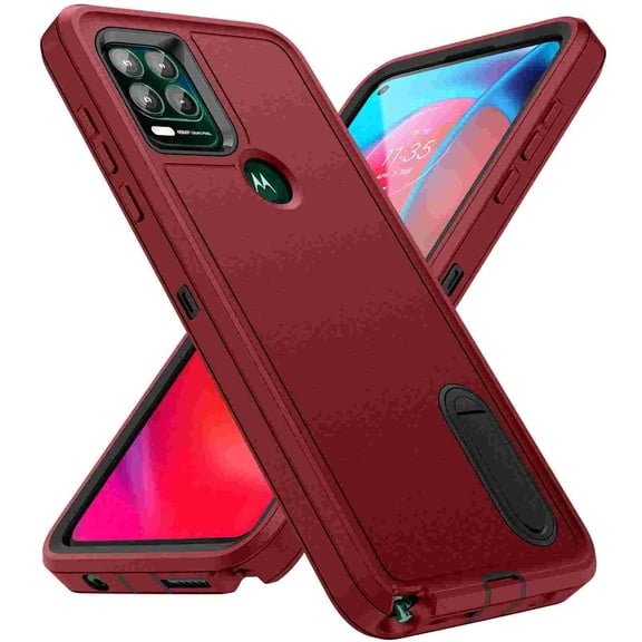 Feishell Case for Moto G Power (2025),Heavy Duty 3 Layer Military Protection with Hidden Kickstand Shock Resistant Armor Hybrid Bumper Rugged Rubber Phone Cover,Red+Black