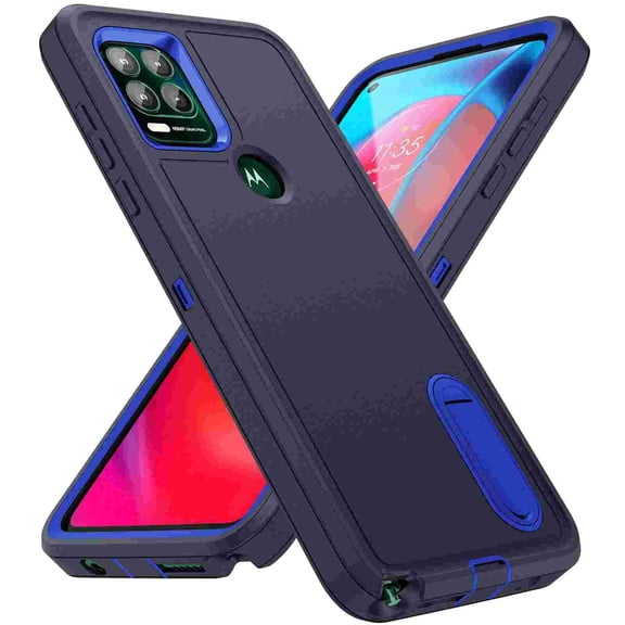 Feishell Case for Moto G Power (2025),Heavy Duty 3 Layer Military Protection with Hidden Kickstand Shock Resistant Armor Hybrid Bumper Rugged Rubber Phone Cover,Darkblue+Royalblue
